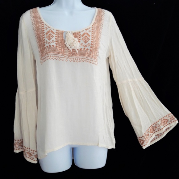 Billabong Tops - Billabong Boho Peasant Blouse Embroidery Bell